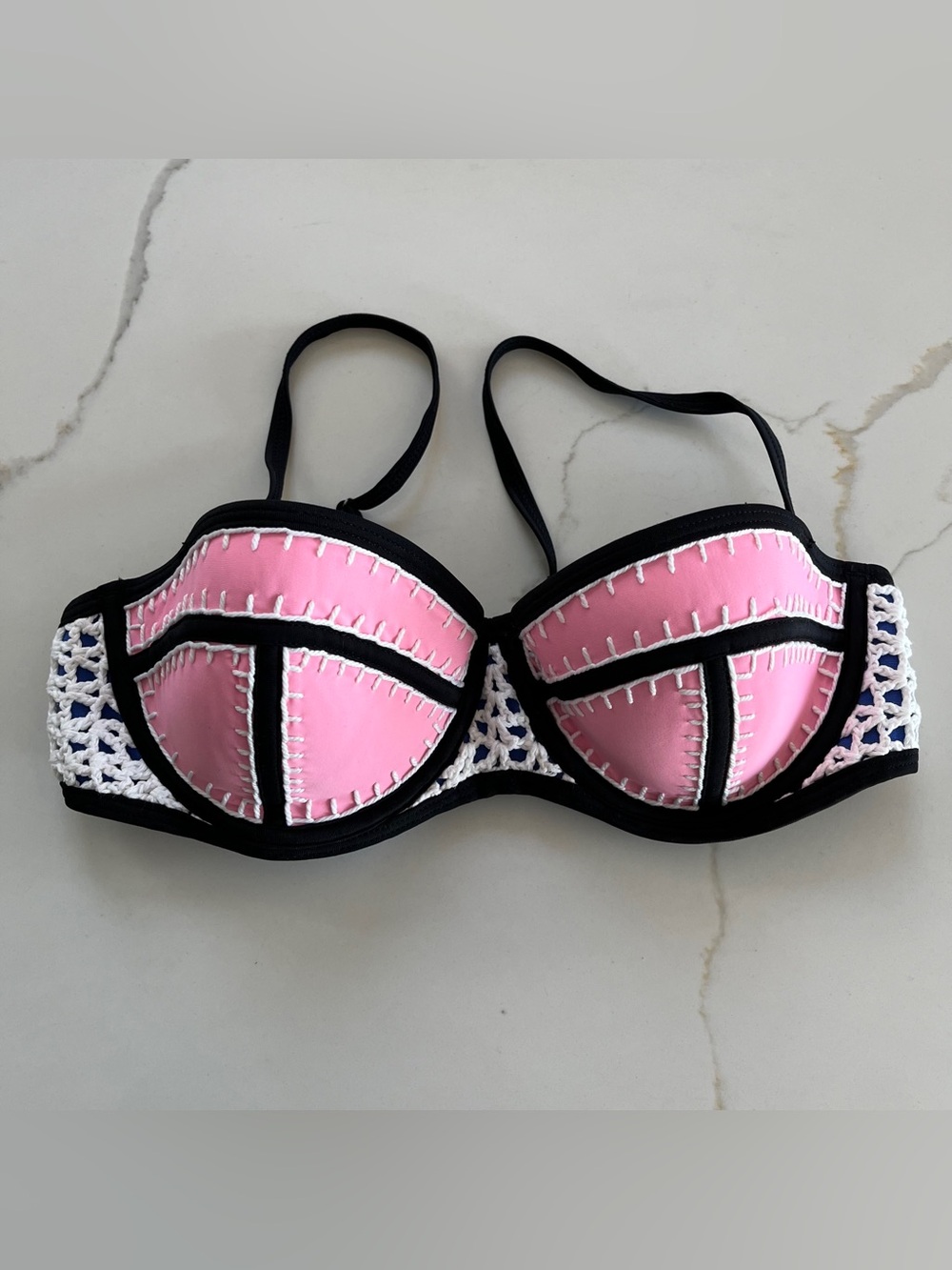 Brakini Bikini Top Crochet Trim Neoprene Pink Black Blue Large